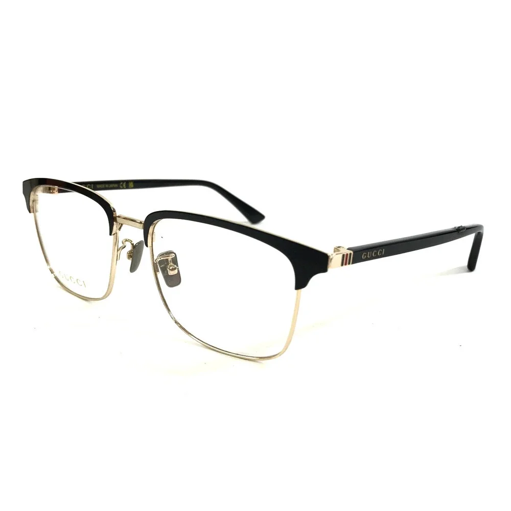 Gucci Eyeglasses Frames GG0130OZ 001 Shiny Black Gold Square Full Rim 53-18-145